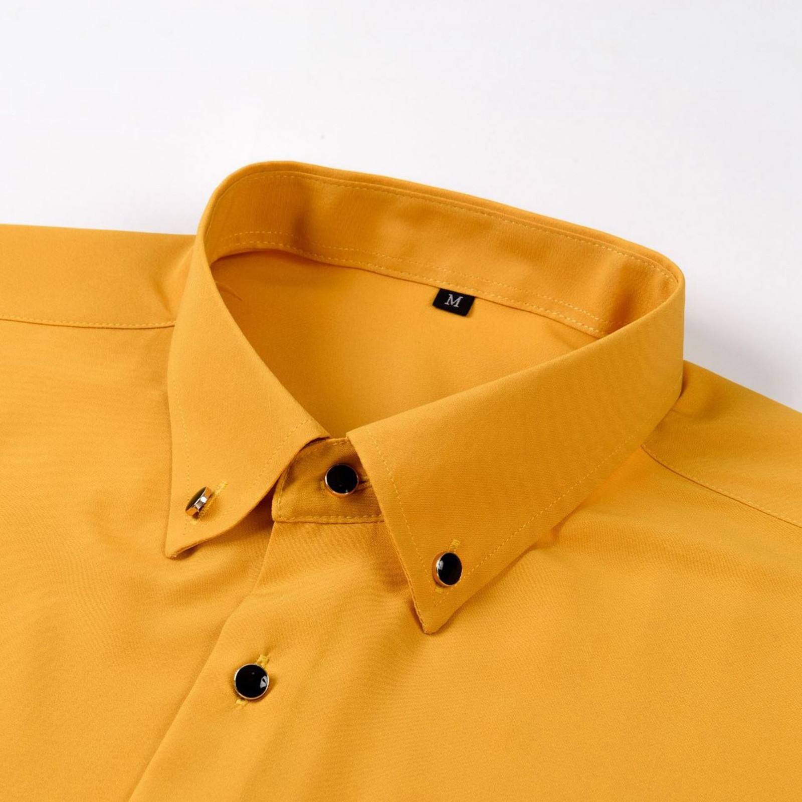 thumbnail image 4 of Camisa negra de manga larga con botones para hombre: tejido elástico, estilo informal de negocios, puños elásticos, primavera/otoño, tallas S-XXXL, 4 of 4